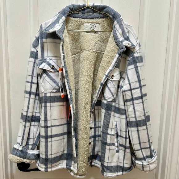 Sage Sherpa Lined Fleece Women's Jacket Size XXL Gray Plaid Lightweight Boho NEW - Picture 14 of 14